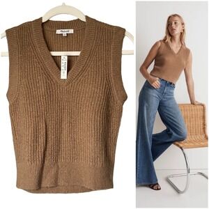 NEW Madewell The Fineloft Shrunken Sweater Vest Womens Brown Alpaca Blend XS